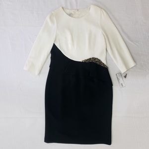 Brand New Teri Jon Black and Ivory/White Dress W/ Embellishment at Waist